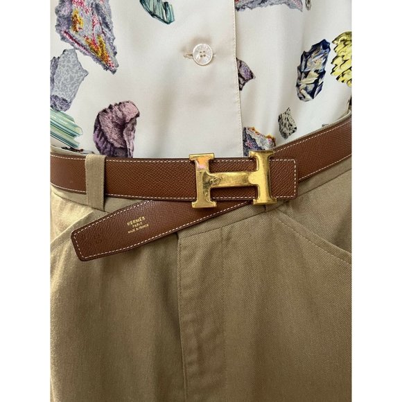 HERMES Womens Waist Belt Black Brown Textured Reversible H Buckle France M - Picture 5 of 12